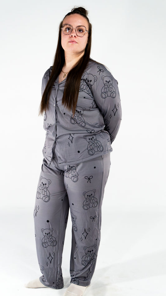 Pyjama à manche longue ourson gris foncé pour femme