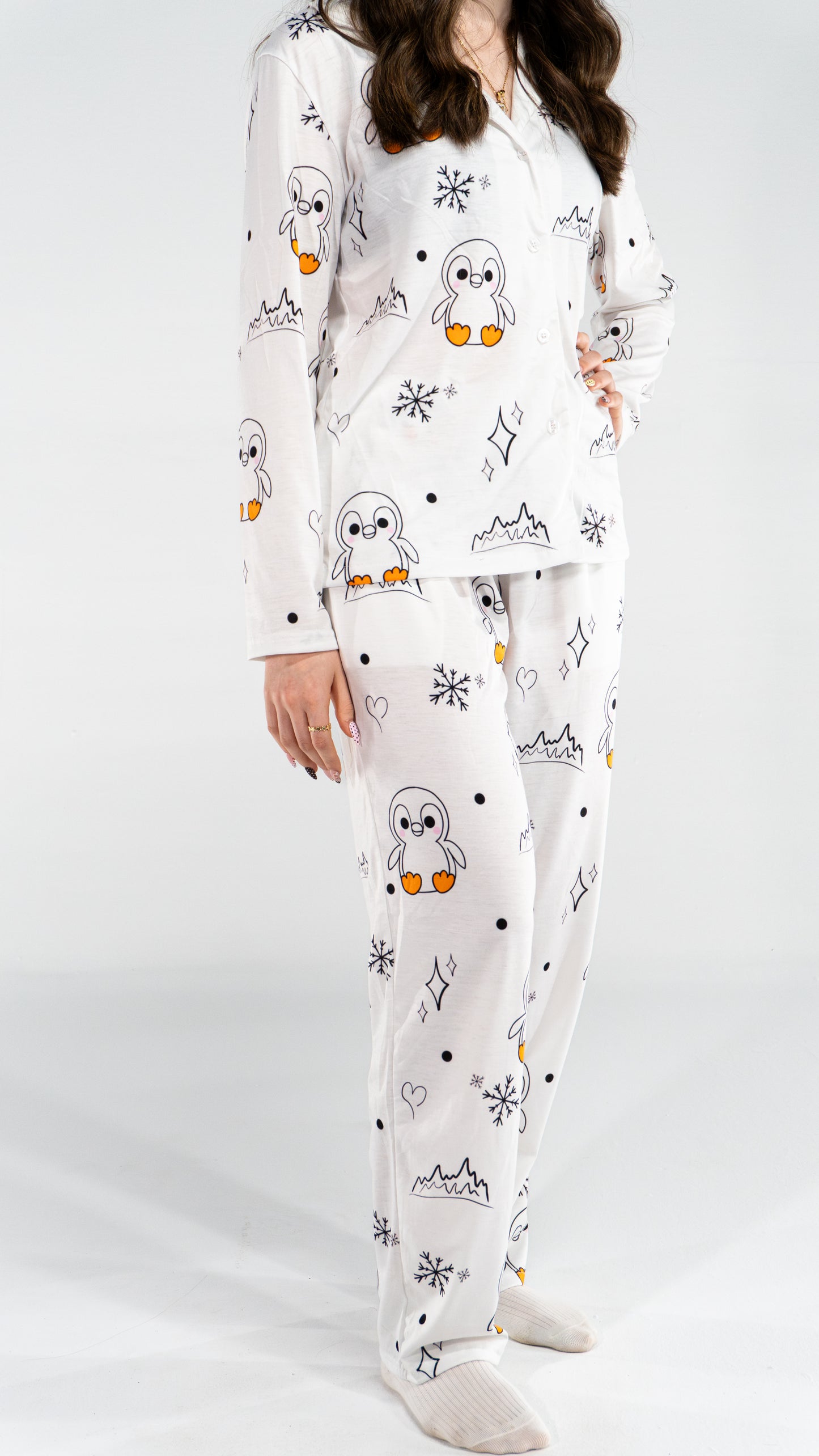 Pyjama à manche longue Pingouin Blanc femme