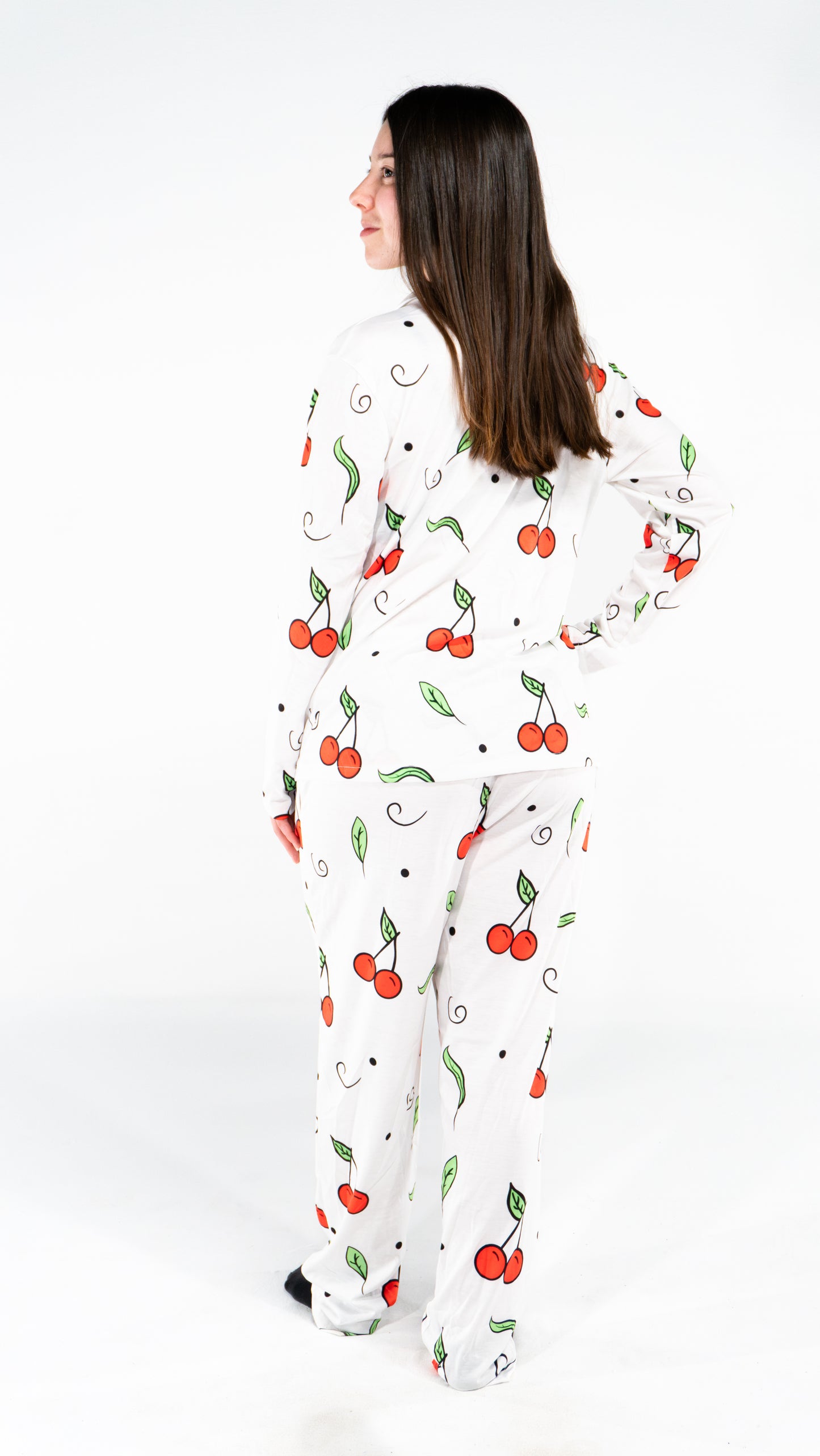 Pyjama à manche longue cerise Blanc femme
