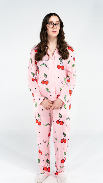 Pyjama à manche longue cerise Rose femme