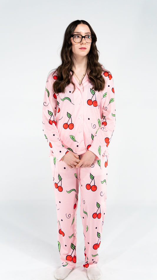 Pyjama à manche longue cerise Rose femme