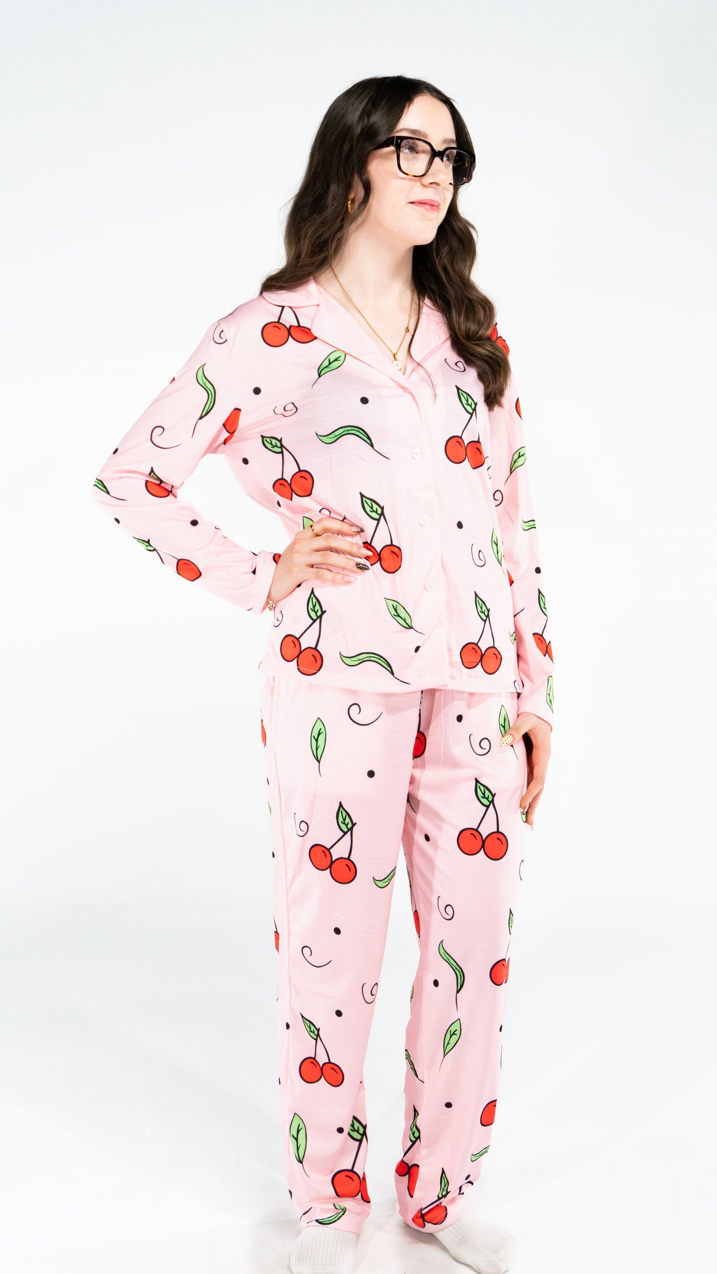 Pyjama à manche longue cerise Rose femme