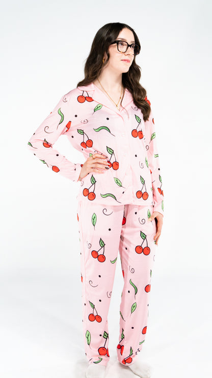 Pyjama à manche longue cerise Rose femme