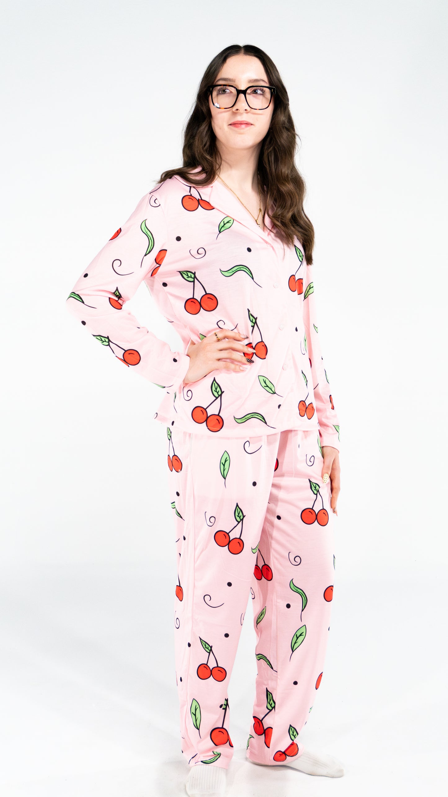 Pyjama à manche longue cerise Rose femme