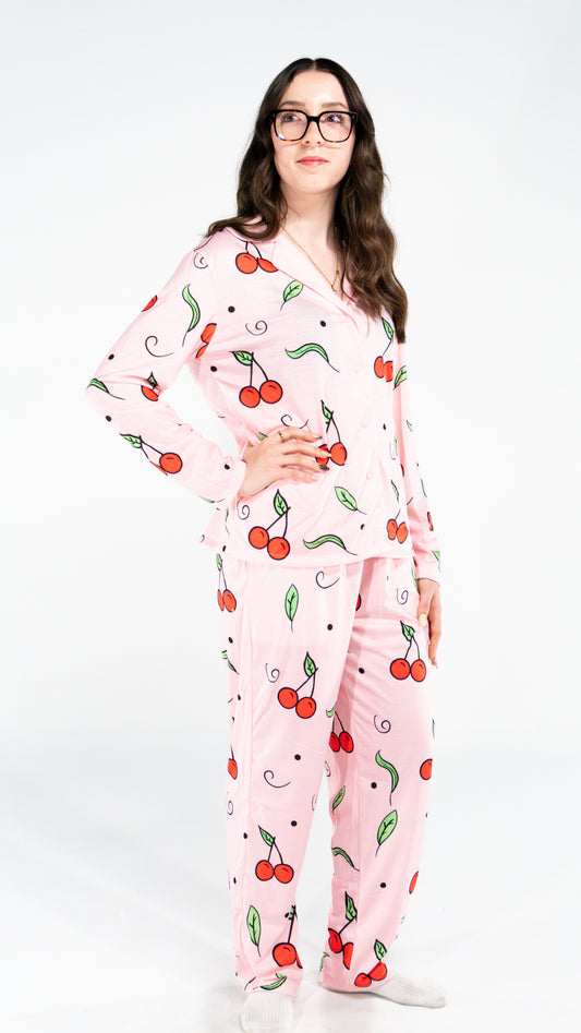 Pyjama à manche longue cerise Rose femme