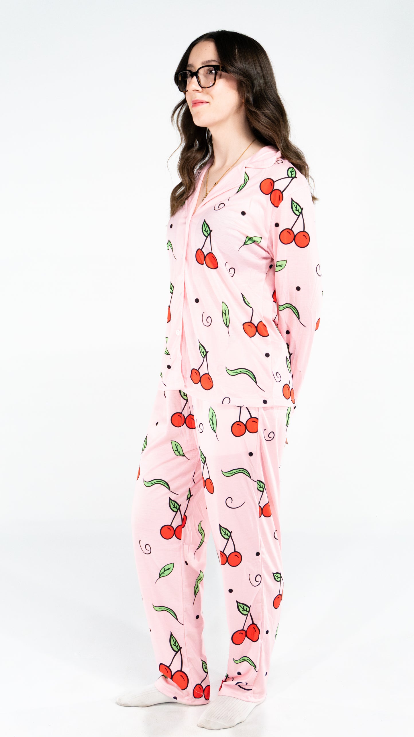 Pyjama à manche longue cerise Rose femme