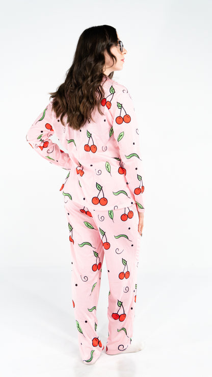 Pyjama à manche longue cerise Rose femme