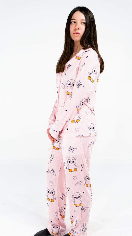 Pyjama à manche longue Pingouin Rose femme
