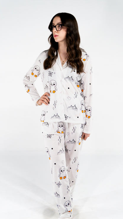 Pyjama à manche longue Pingouin Blanc femme