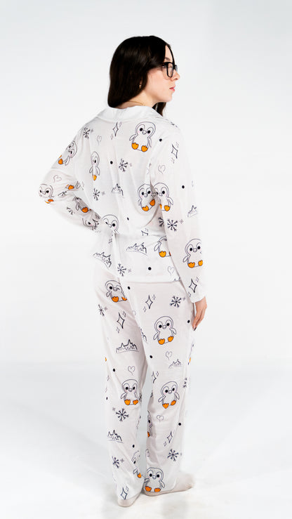 Pyjama à manche longue Pingouin Blanc femme