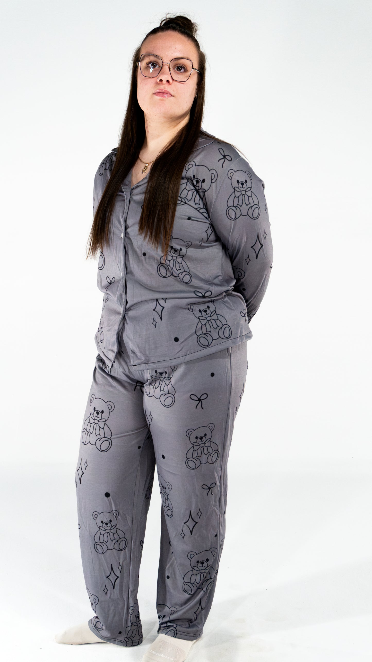 Pyjama à manche longue ourson gris foncé pour femme