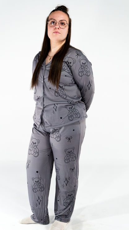 Pyjama à manche longue ourson gris foncé pour femme