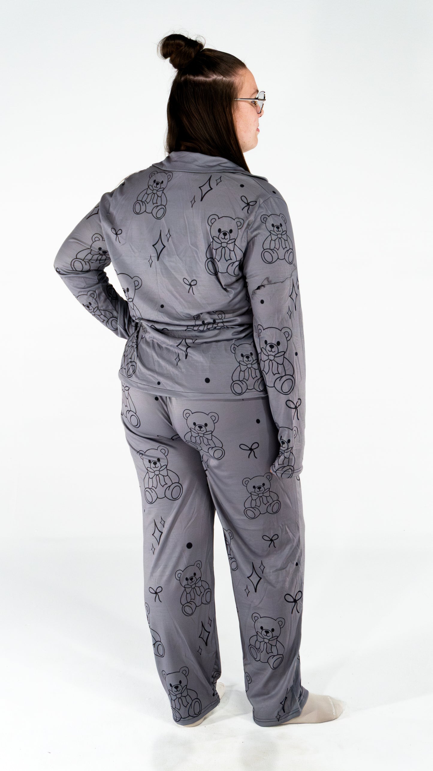 Pyjama à manche longue ourson gris foncé pour femme