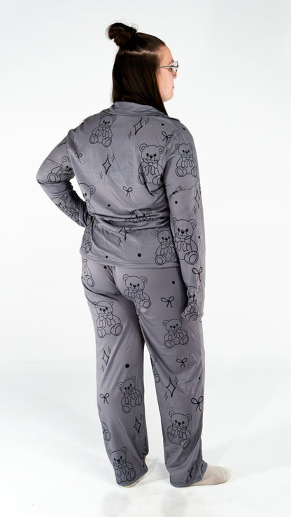 Pyjama à manche longue ourson gris foncé pour femme