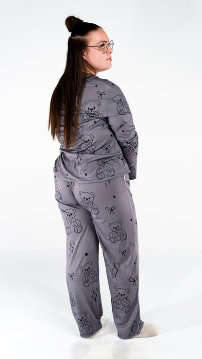 Pyjama à manche longue ourson gris foncé pour femme