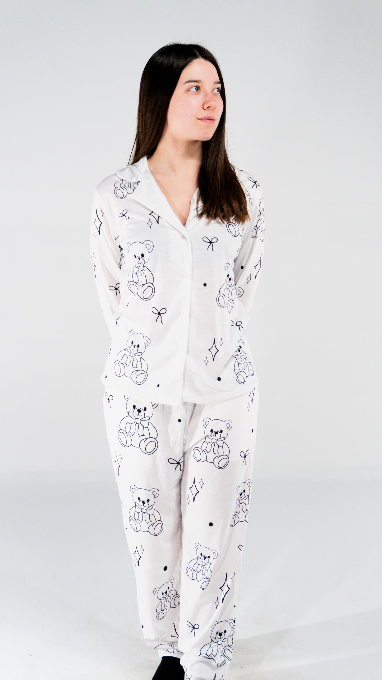 Pyjama à manche longue ourson Blanc pour femme