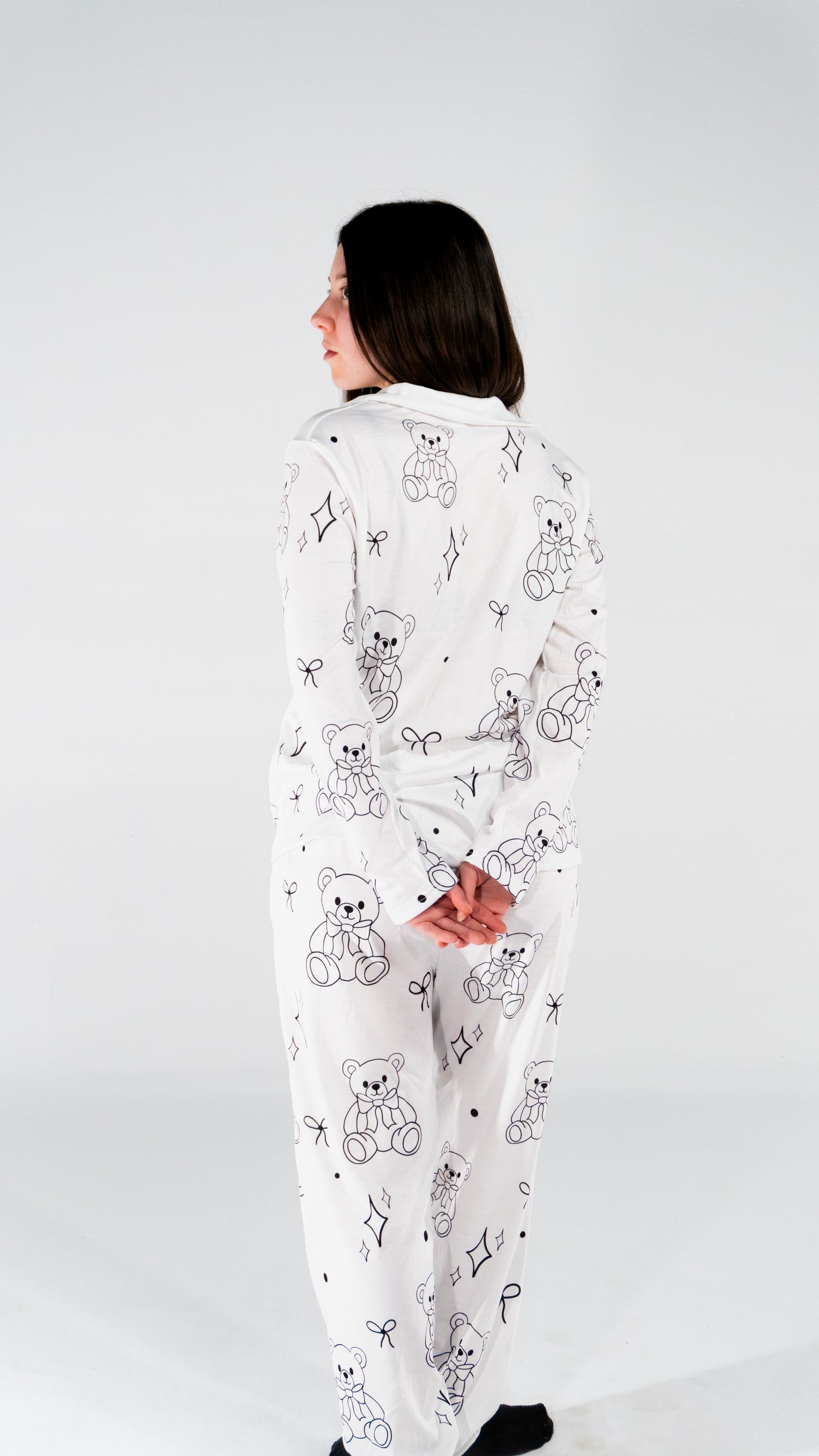 Pyjama à manche longue ourson Blanc pour femme