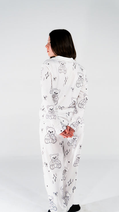 Pyjama à manche longue ourson Blanc pour femme