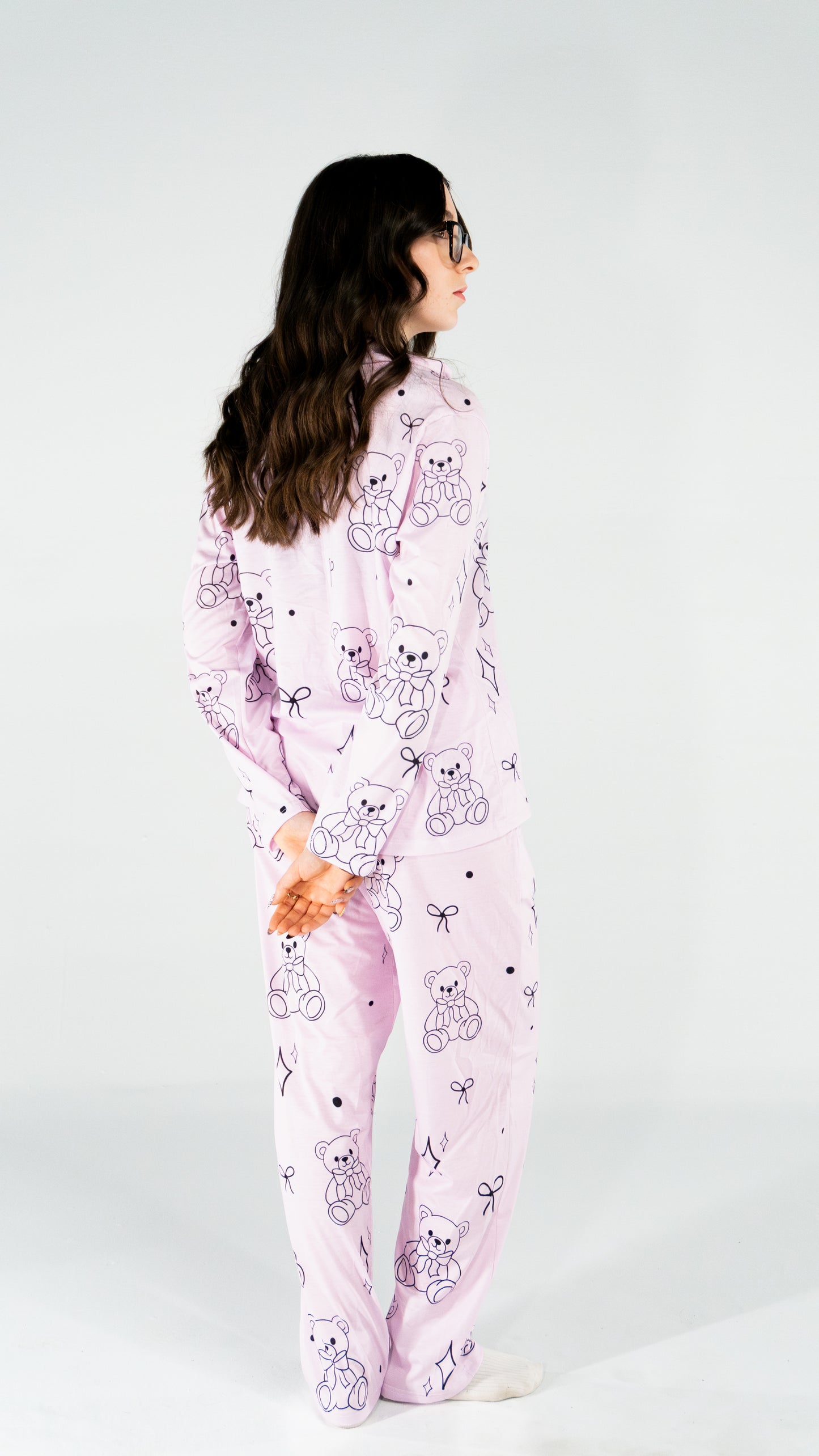Pyjama à manche longue ourson rose pour femme